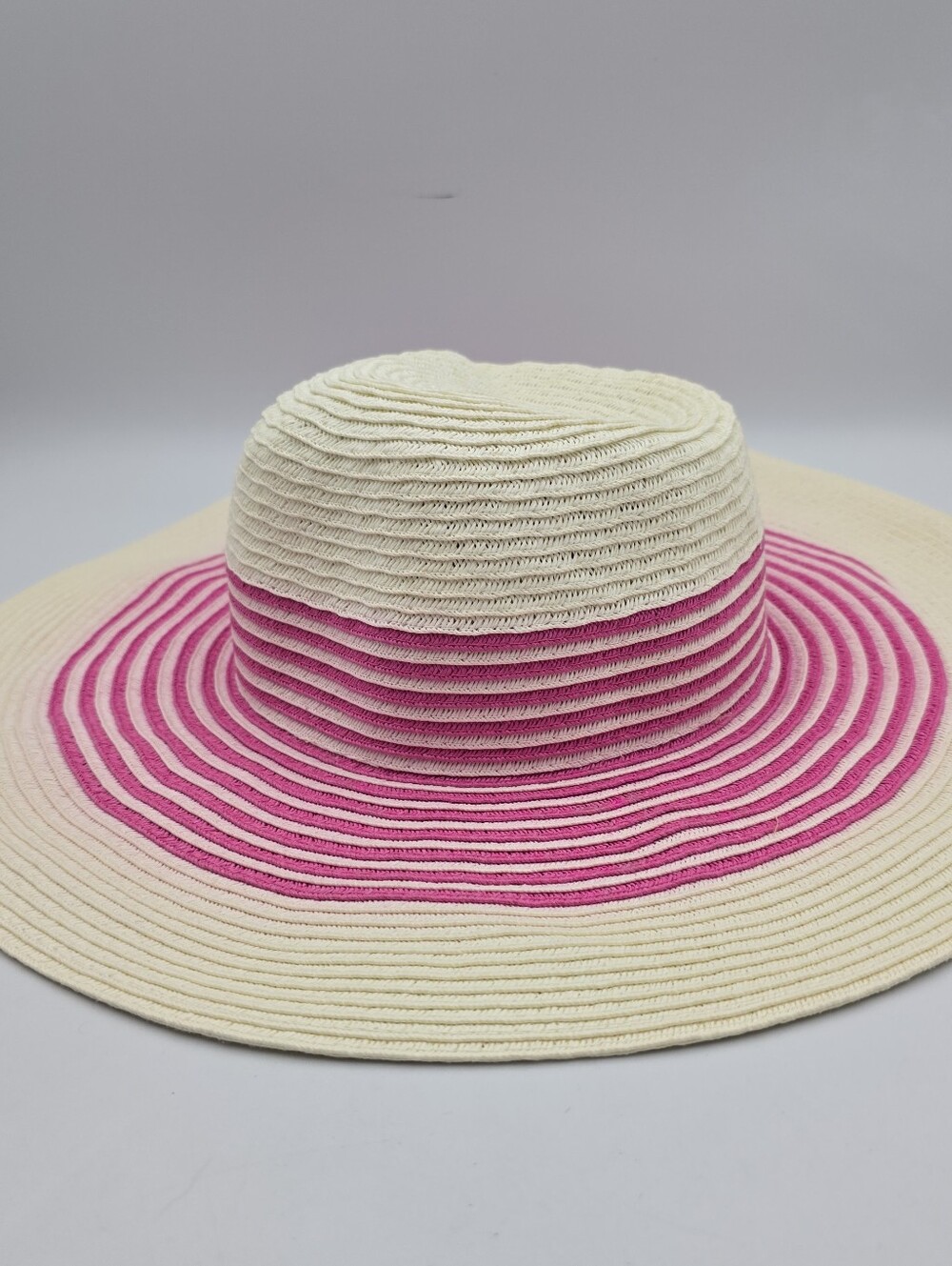 Miracle-Gro Women's Wide Brim Striped Paper Cream/Pink Sun Hat